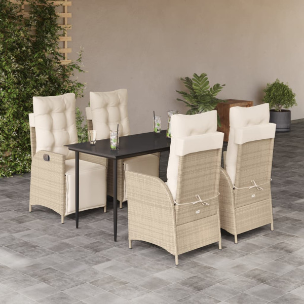 Set comedor de jardín 5 pzas con cojines ratán sintético beige D