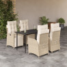 Set comedor de jardín 5 pzas con cojines ratán sintético beige 1