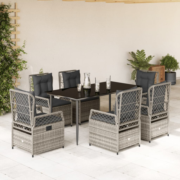 Set comedor jardín 7 pzas y cojines ratán sintético gris D