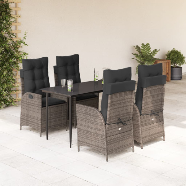 Set comedor de jardín 5 piezas con cojines ratán sintético gris D