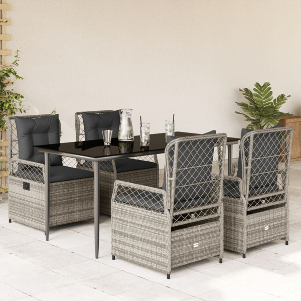 Set comedor de jardín 5 piezas con cojines ratán sintético gris D