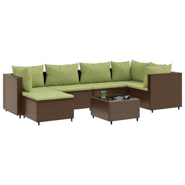 Set muebles de jardín 7 piezas y cojines ratán sintético marrón M 2