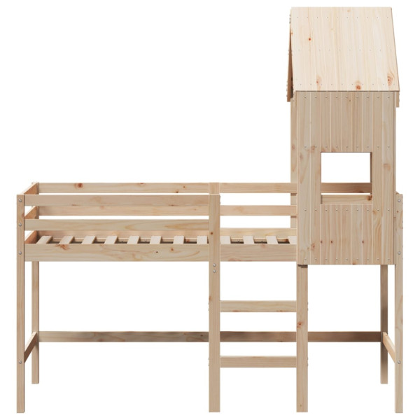 Cama alta con escalera y techo madera maciza de pino 90x190 cm M 4