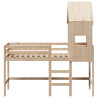 Cama alta con escalera y techo madera maciza de pino 90x190 cm 4