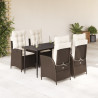 Set comedor de jardín 5 piezas y cojines ratán sintético marrón 1