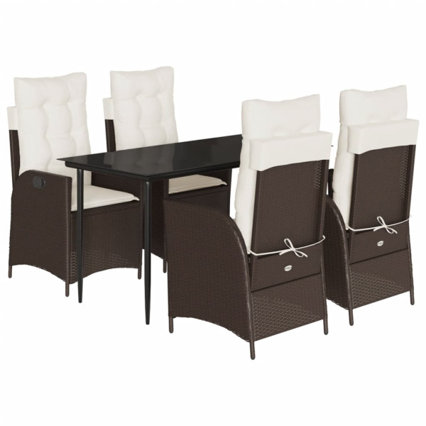 Set comedor de jardín 5 piezas y cojines ratán sintético marrón M 2