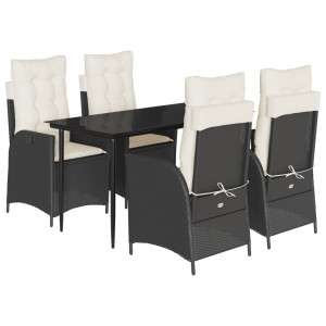 Set de muebles jardín 5 pzas con cojines ratán sintético negro H