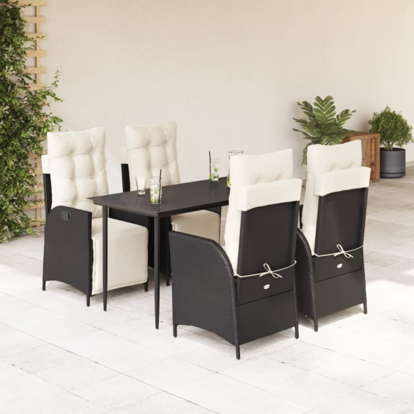 Set de muebles jardín 5 pzas con cojines ratán sintético negro D