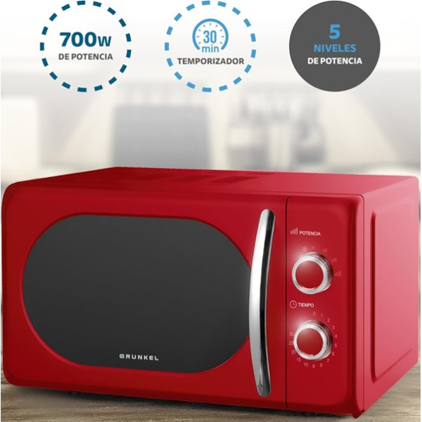 Microondas grunkel vintage mw-20rojo/ 700w/ capacidad 20l/ rojo M 4
