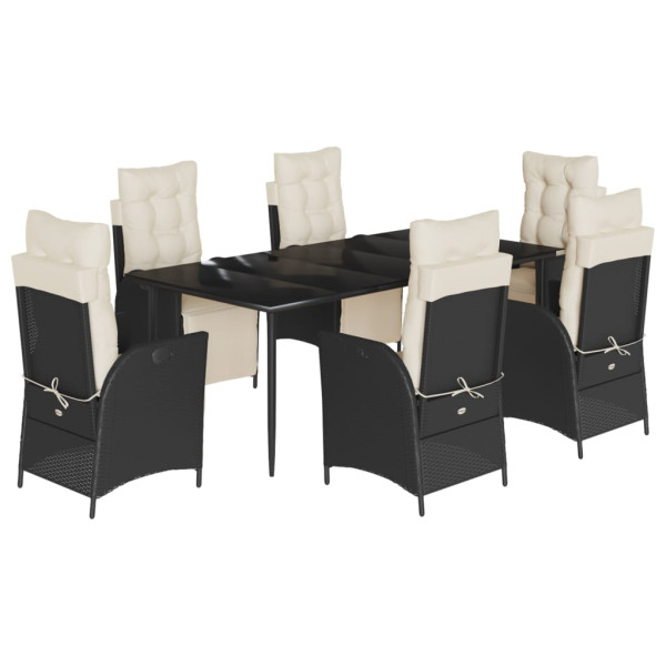 Set de comedor de jardín 7 pzas y cojines ratán sintético negro M 2