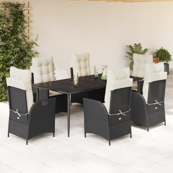 Set de comedor de jardín 7 pzas y cojines ratán sintético negro D