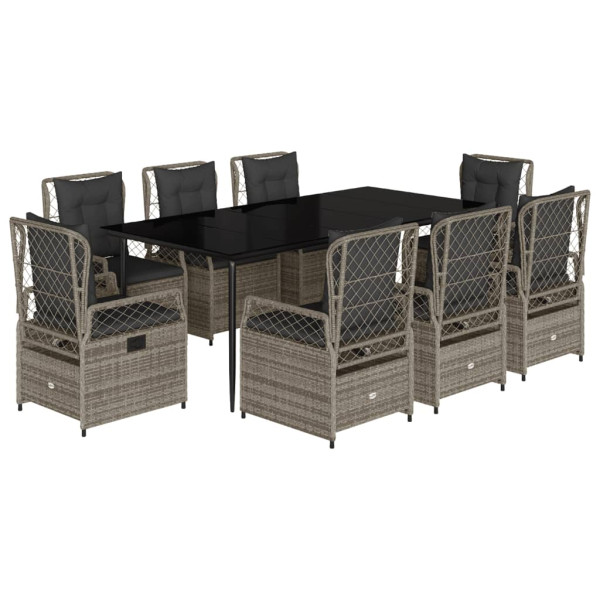 Set comedor jardín 9 pzas y cojines ratán sintético gris M 2