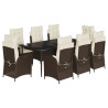 Set comedor para jardín 9 pzas y cojines ratán sintético marrón 2