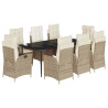 Set comedor de jardín 9 pzas con cojines ratán sintético beige 2