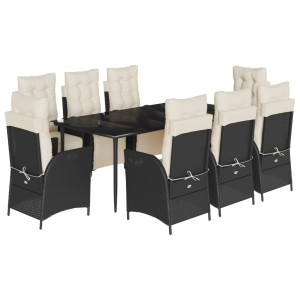 Set de comedor de jardín 9 pzas y cojines ratán sintético negro H