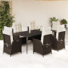 Set comedor de jardín 7 pzas con cojines ratán sintético marrón 1