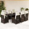 Set comedor para jardín 9 pzas y cojines ratán sintético marrón 1