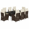 Set comedor para jardín 9 pzas y cojines ratán sintético marrón 2