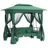 Gazebo de jardim c/ banco baloiço conversível tecido/aço verde 2