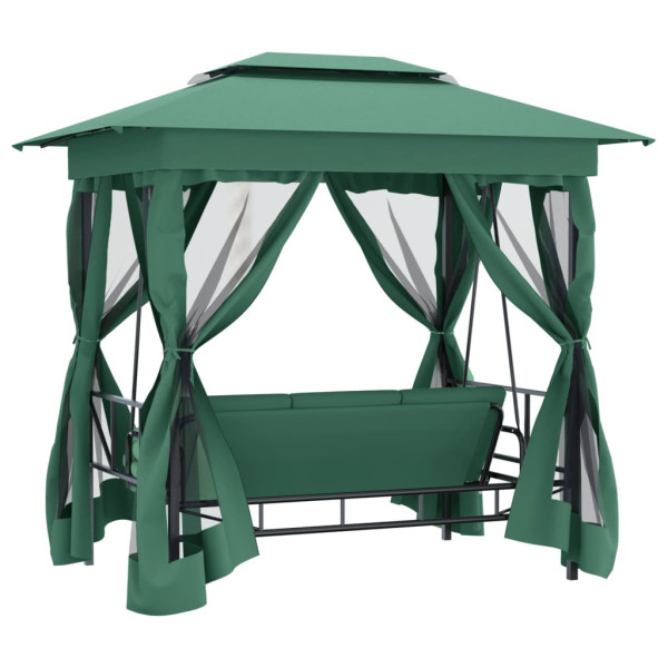 Gazebo de jardim c/ banco baloiço conversível tecido/aço verde M 5