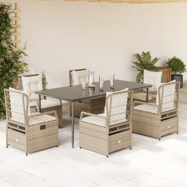 Set comedor de jardín 7 pzas con cojines ratán sintético beige D