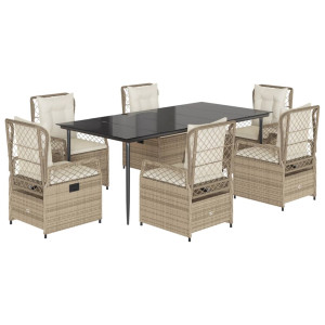 Set comedor de jardín 7 pzas con cojines ratán sintético beige H