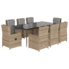 Set comedor de jardín 9 pzas con cojines ratán sintético beige 2