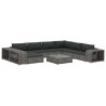 10 pcs conjunto lounge de jardim c/ almofadões vime PE cinzento 2