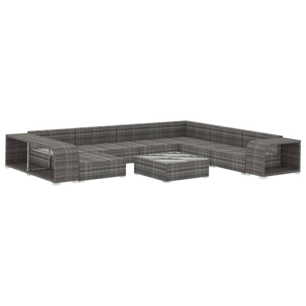 Set de muebles de jardín 10 pzas y cojines ratán sintético gris M 3