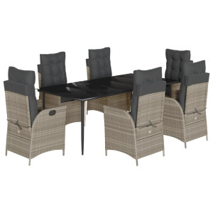 Set comedor jardín 7 pzas y cojines ratán sintético gris claro H