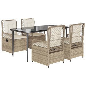 Set comedor de jardín 5 pzas con cojines ratán sintético beige H