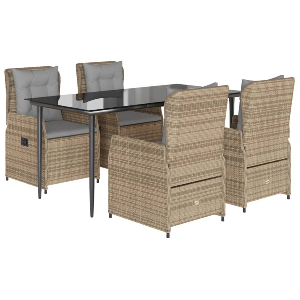 Set comedor de jardín 5 pzas con cojines ratán sintético beige D