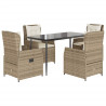 Set comedor de jardín 5 pzas con cojines ratán sintético beige 2