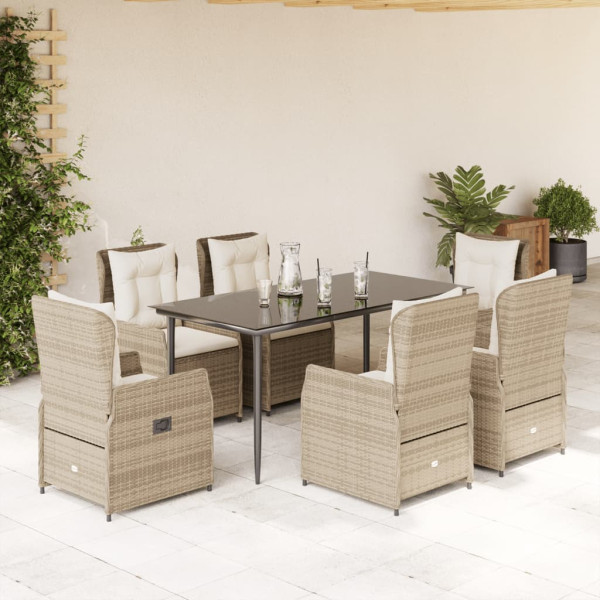 Set comedor de jardín 7 pzas con cojines ratán sintético beige D