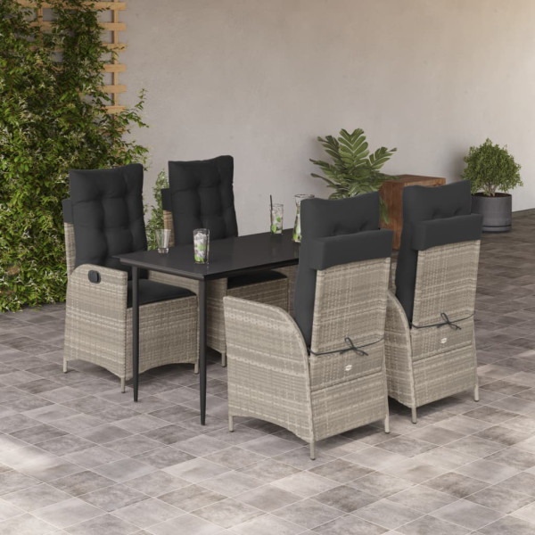 Set comedor de jardín 5 pzas cojines ratán sintético gris claro D