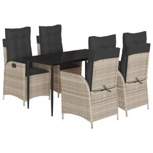 5 pcs conjunto de jantar p/ jardim c/ almofadões cinzento claro H