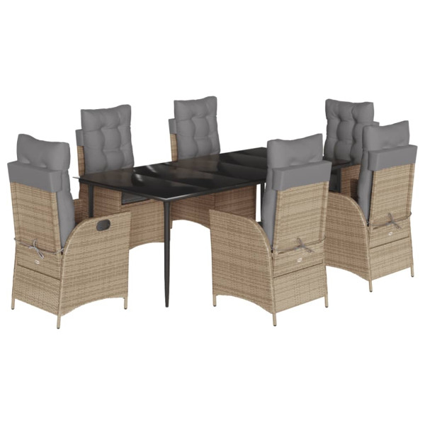 Set comedor de jardín 7 pzas con cojines ratán sintético beige M 2