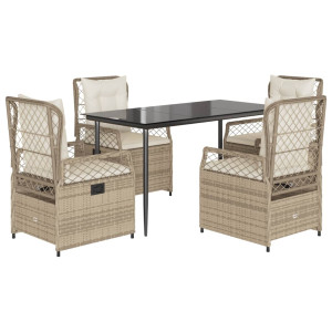 Set comedor de jardín 5 pzas con cojines ratán sintético beige H