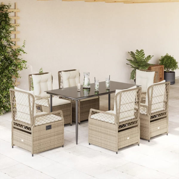 Set comedor de jardín 7 pzas con cojines ratán sintético beige D