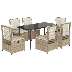 Set comedor de jardín 7 pzas con cojines ratán sintético beige H