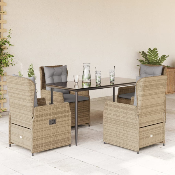 Set comedor de jardín 5 pzas con cojines ratán sintético beige D
