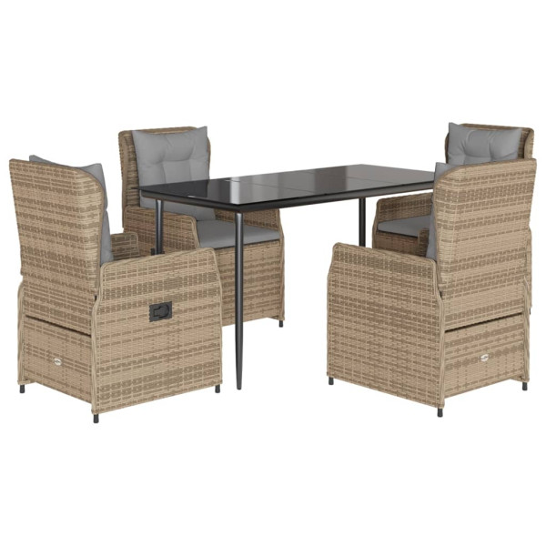 Set comedor de jardín 5 pzas con cojines ratán sintético beige M 2