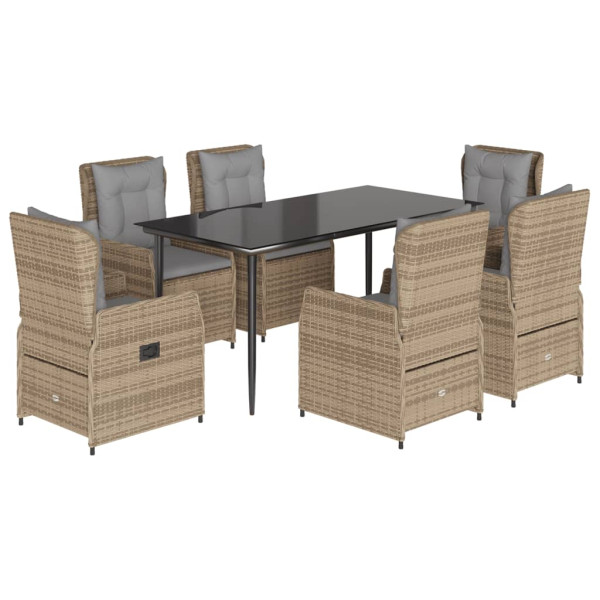 Set comedor de jardín 7 pzas con cojines ratán sintético beige D