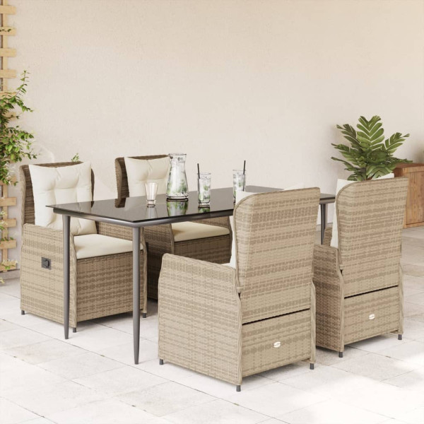 Set comedor de jardín 5 pzas con cojines ratán sintético beige D
