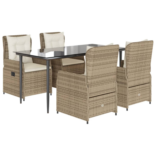 Set comedor de jardín 5 pzas con cojines ratán sintético beige M 2