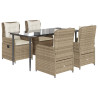 Set comedor de jardín 5 pzas con cojines ratán sintético beige 2