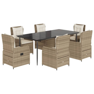 Set comedor de jardín 7 pzas con cojines ratán sintético beige H