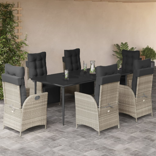 Set comedor jardín 7 pzas y cojines ratán sintético gris claro D