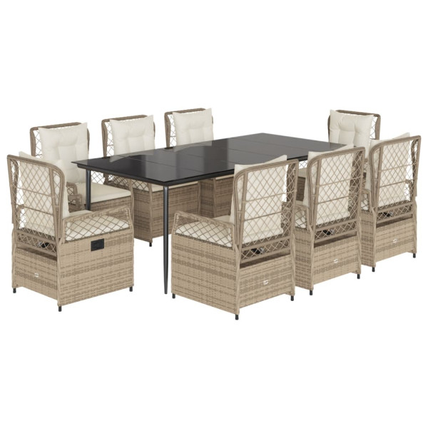 Set comedor de jardín 9 pzas con cojines ratán sintético beige M 2