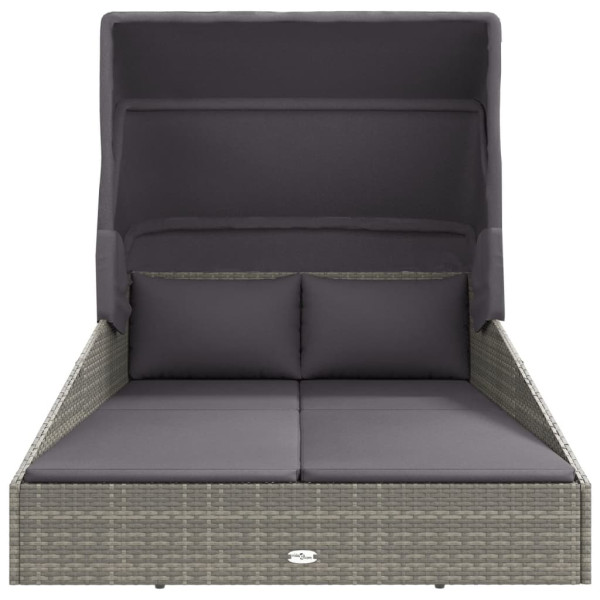 Tumbona con toldo plegable ratán sintético gris 200x114x128 cm M 3